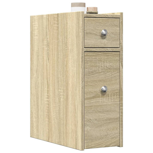 Badschrank Schmal mit Rollen Sonoma-Eiche Holzwerkstoff