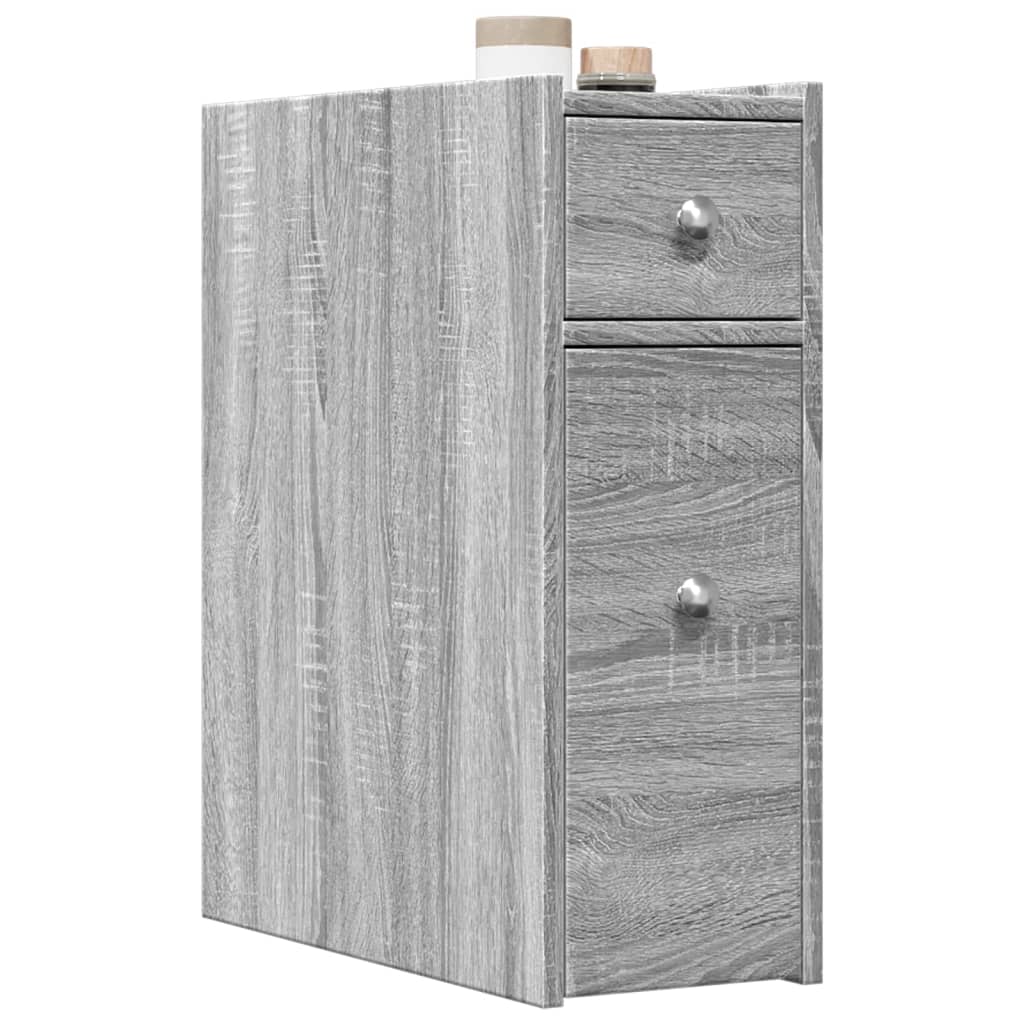 Badschrank Schmal mit Rollen Grau Sonoma Holzwerkstoff