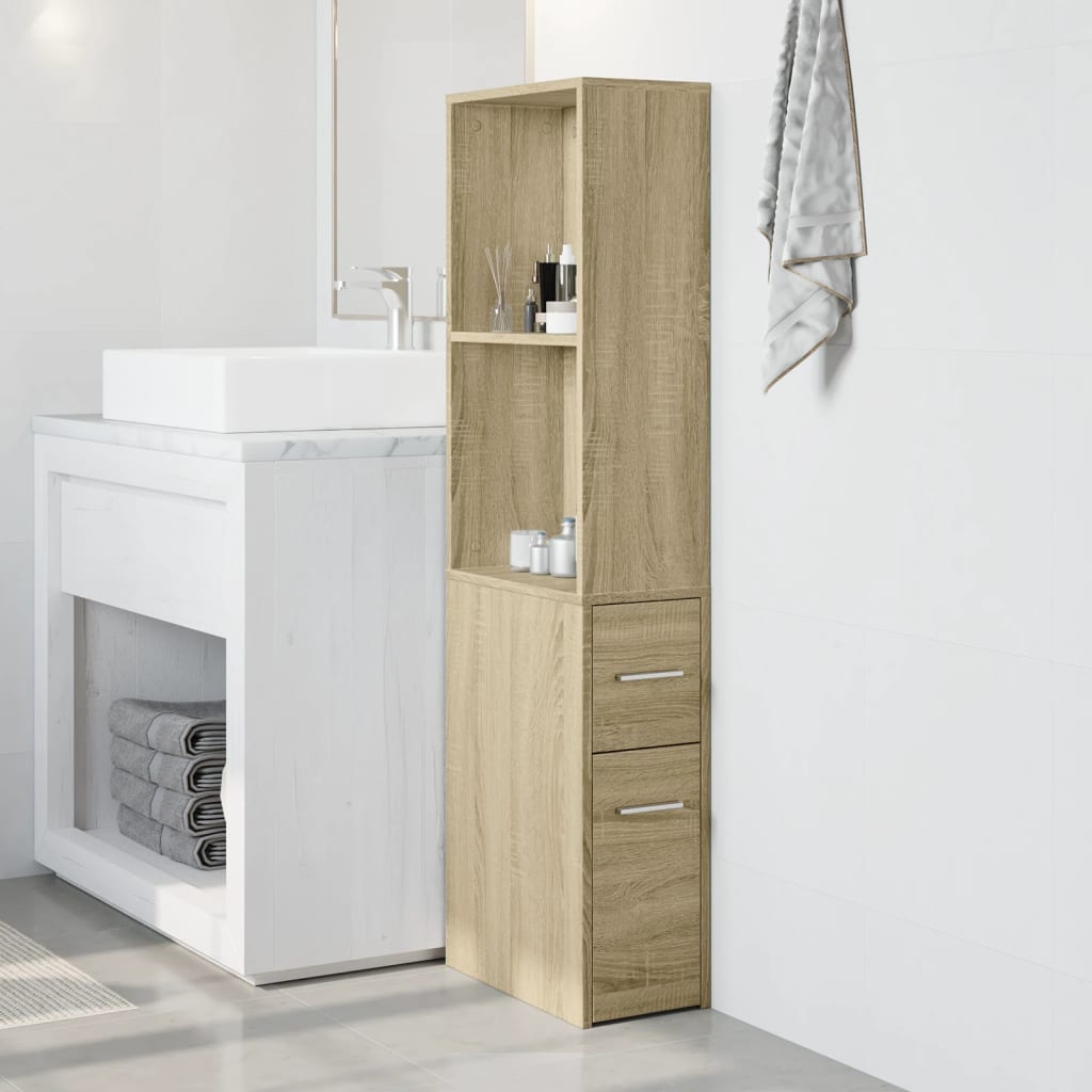 Badschrank Schmal mit Rollen Sonoma-Eiche Holzwerkstoff