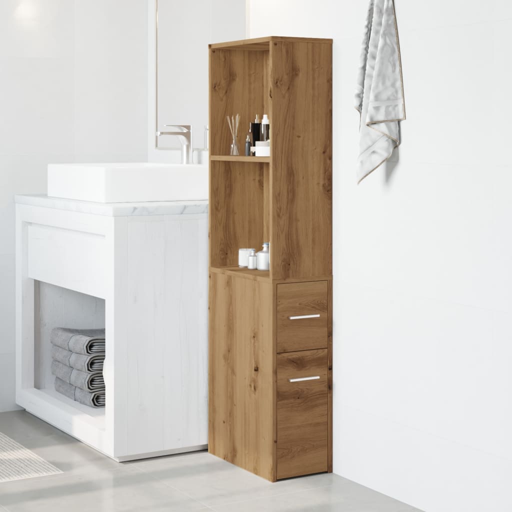 Badschrank Schmal mit Rollen Artisan-Eiche Holzwerkstoff