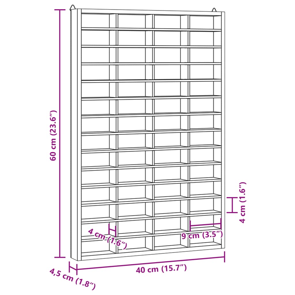 Wandvitrine mit 56 Fächern 40x4,5x60 cm