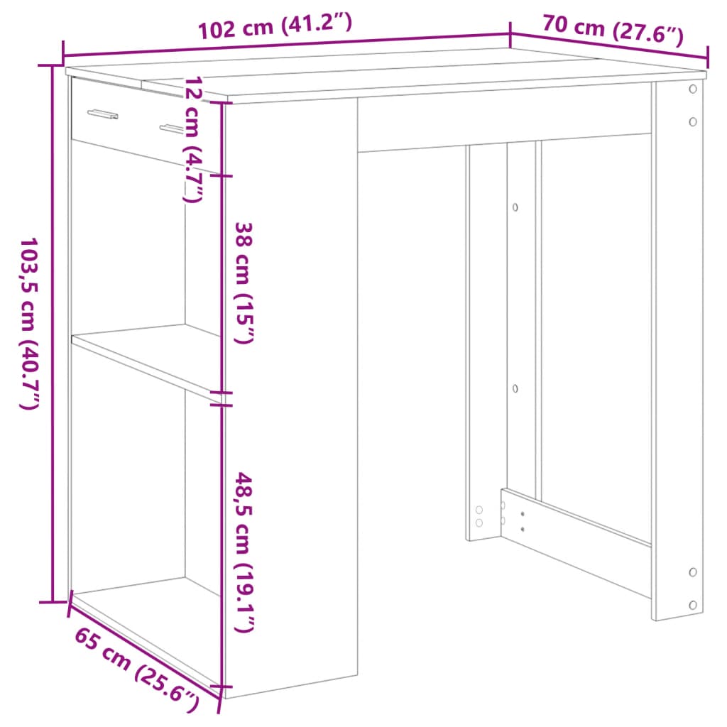 Bartisch Sonoma-Eiche 102x70x103,5 cm Holzwerkstoff