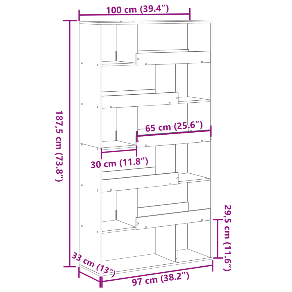 Bücherregal Braun Eichen-Optik 100x33x187,5 cm Holzwerkstoff