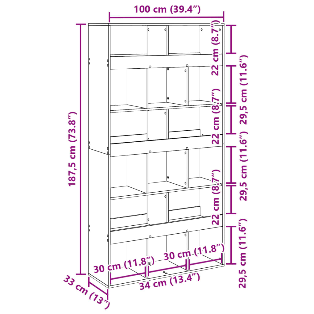 Bücherregal Sonoma-Eiche 100x33x187,5 cm Holzwerkstoff