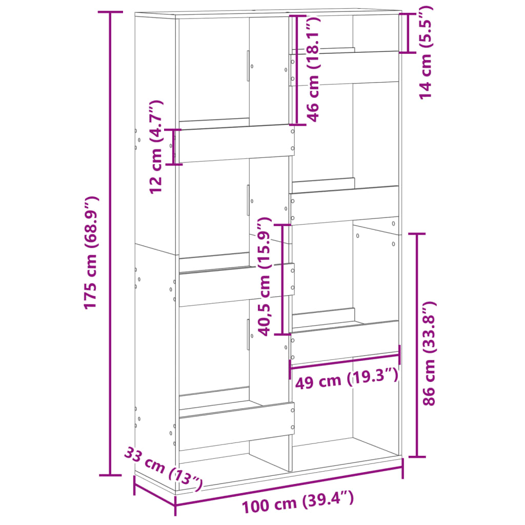 Bücherregal Betongrau 100x33x175 cm Holzwerkstoff