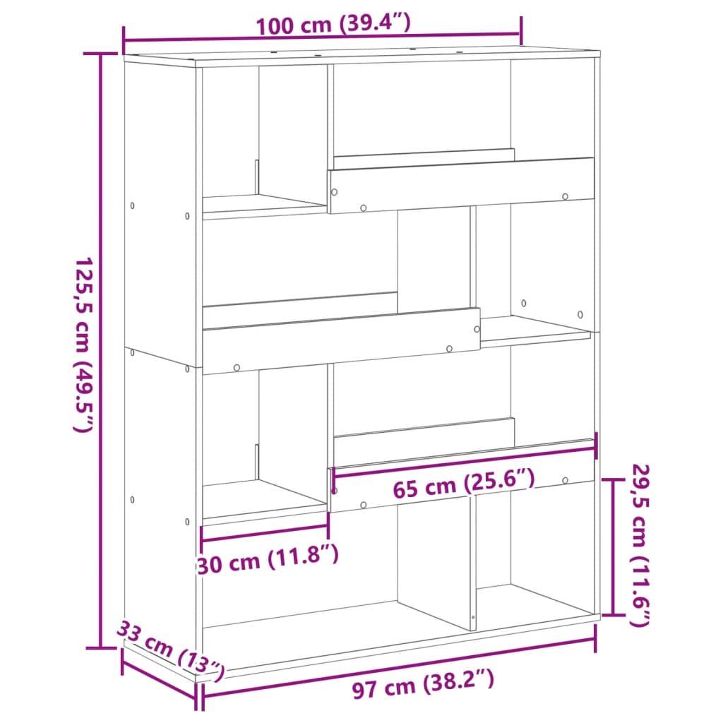 Raumteiler Altholz-Optik 100x33x125,5 cm Holzwerkstoff