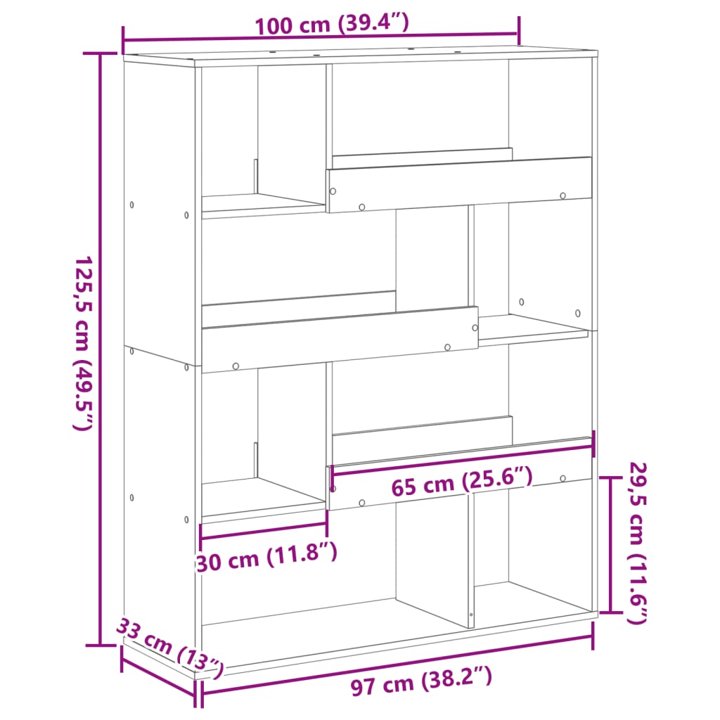 Raumteiler Artisan-Eiche 100x33x125,5 cm Holzwerkstoff