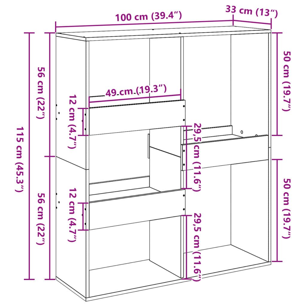 Raumteiler Sonoma-Eiche 100x33x115 cm Holzwerkstoff