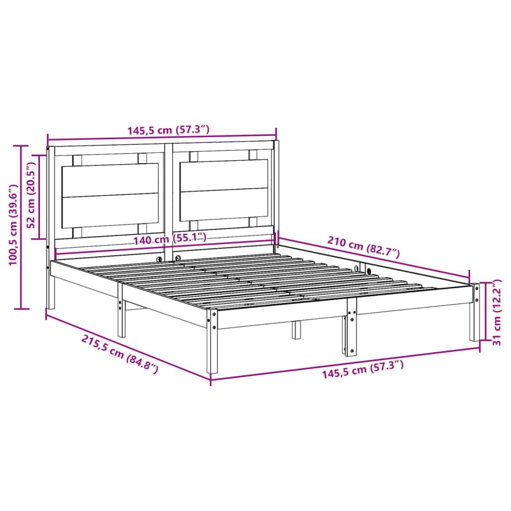 Massivholzbett Extra Lang ohne Matratze 140x210 cm