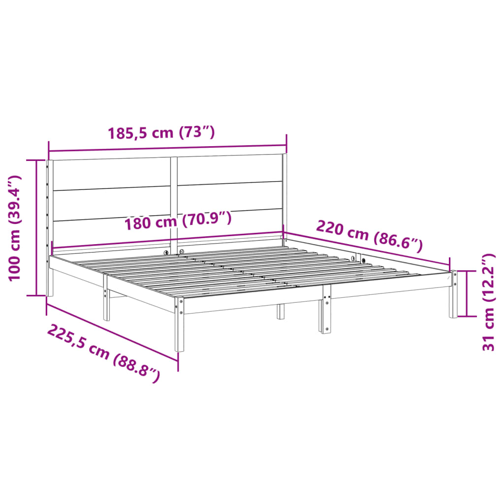 Massivholzbett Extra Lang ohne Matratze 180x220 cm