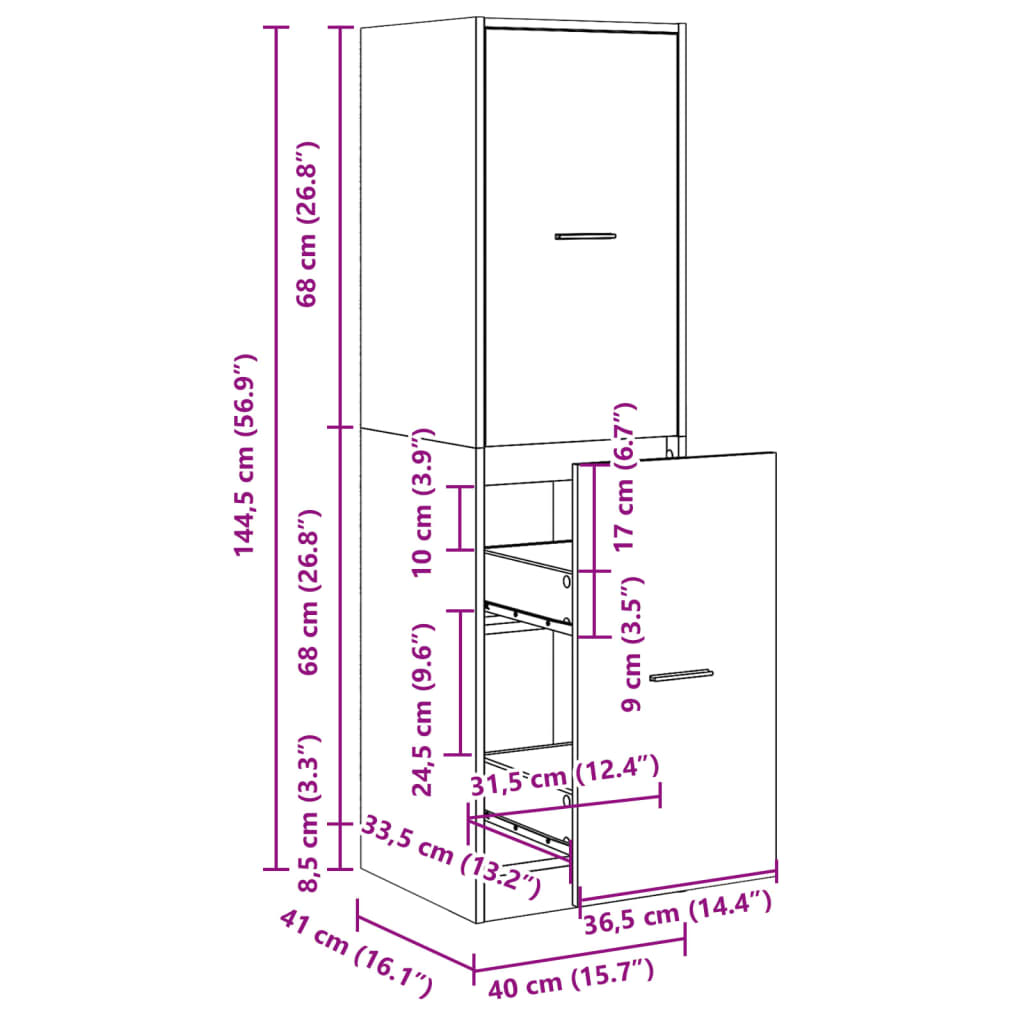 Apothekerschrank Schwarz 40x41x144,5 cm Holzwerkstoff