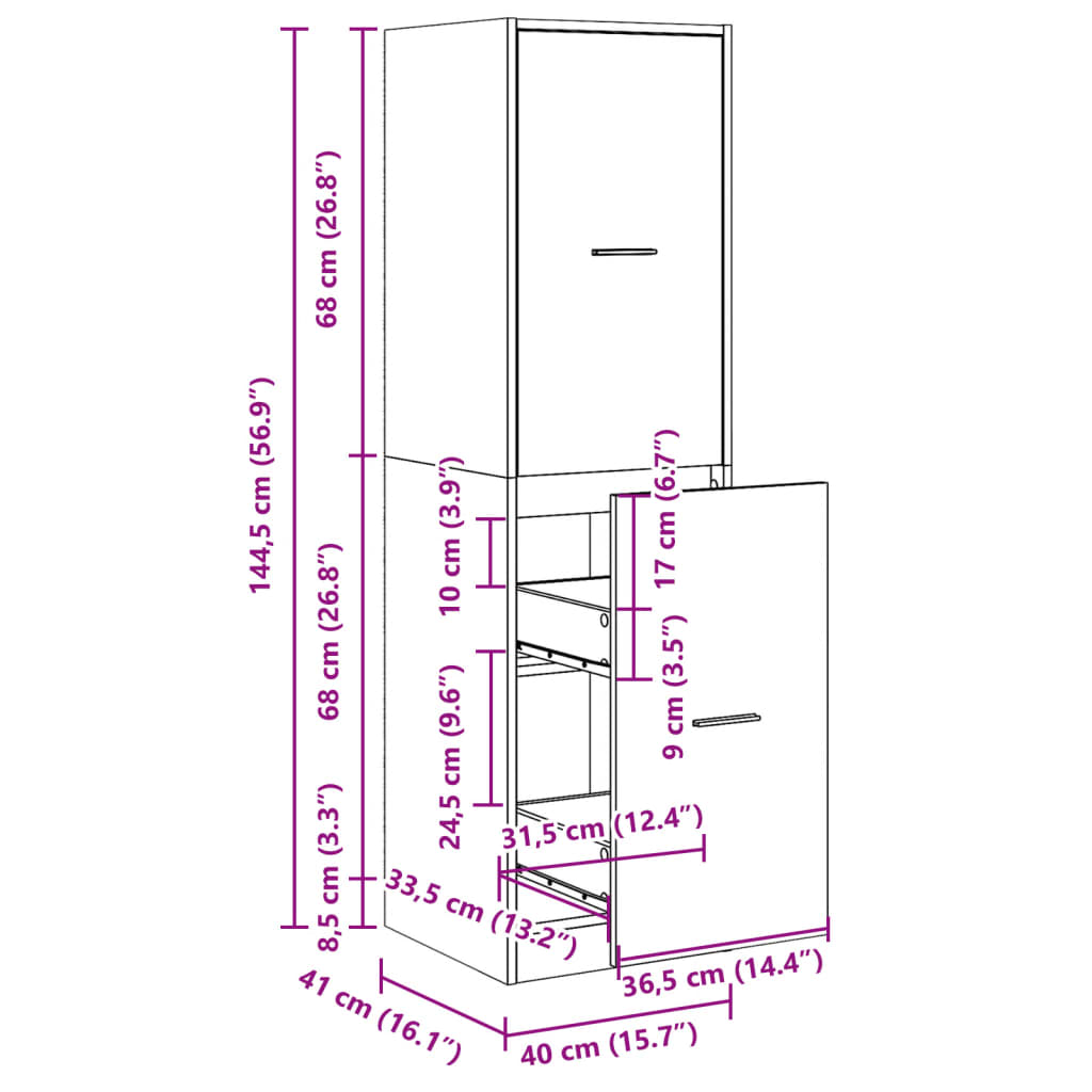 Apothekerschrank Altholz-Optik 40x41x144,5 cm Holzwerkstoff