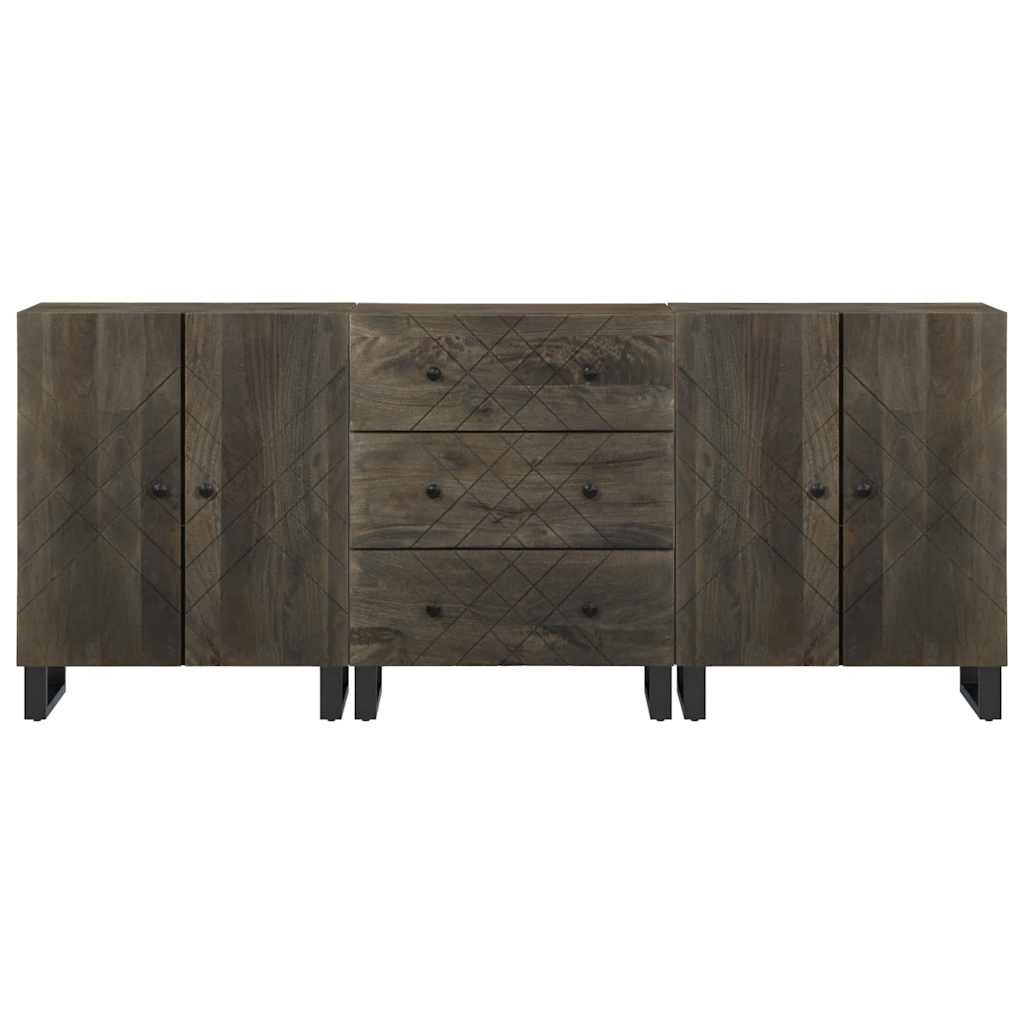 3-tlg. Sideboards Schwarz 60x33x75 cm Massivholz Mango