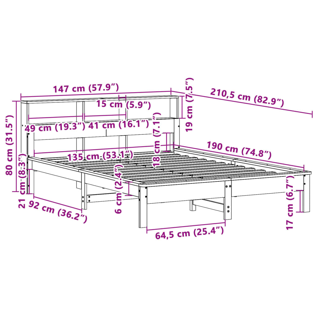 Massivholzbett ohne Matratze 135x190 cm Kiefernholz