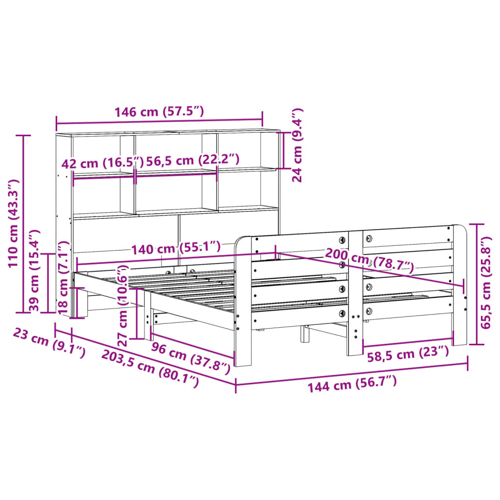 Massivholzbett ohne Matratze 140x200 cm Kiefernholz