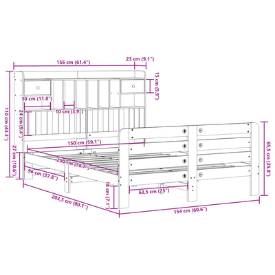 Massivholzbett mit Regal ohne Matratze 140x200 cm Kiefernholz