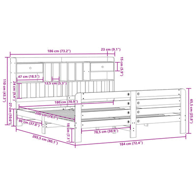 Massivholzbett mit Regal ohne Matratze Wachsbraun 180x200 cm