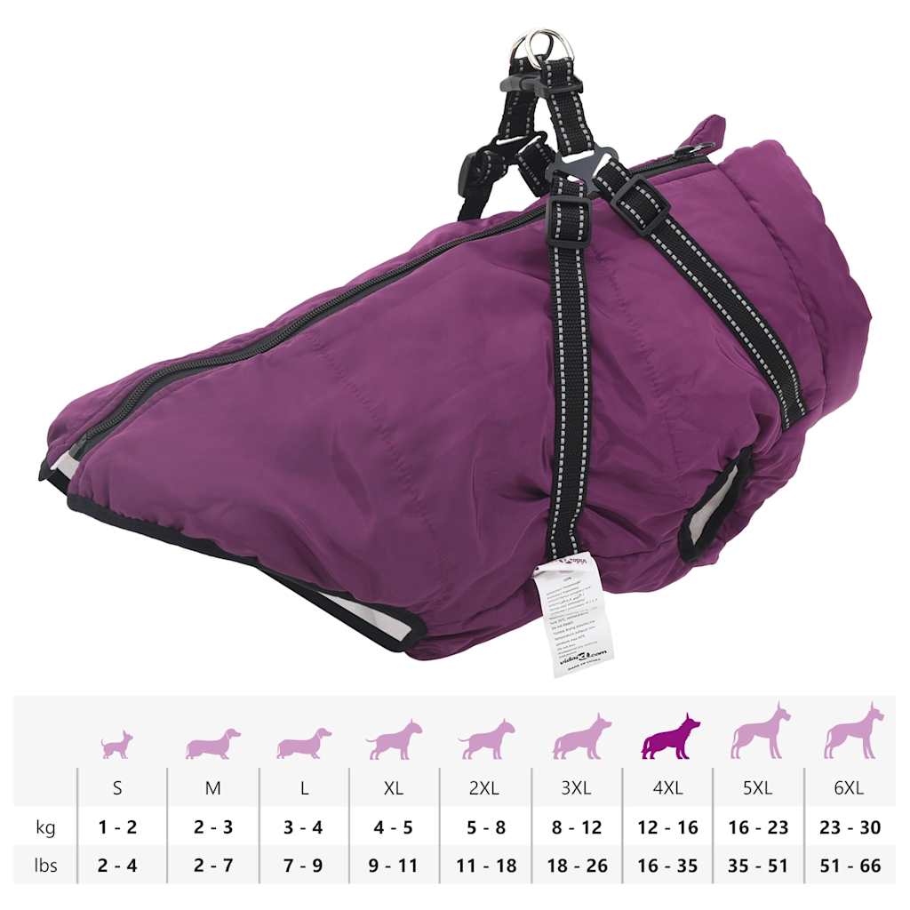 Hundemantel mit Geschirr Wasserdicht Reflektierend Lila 4XL