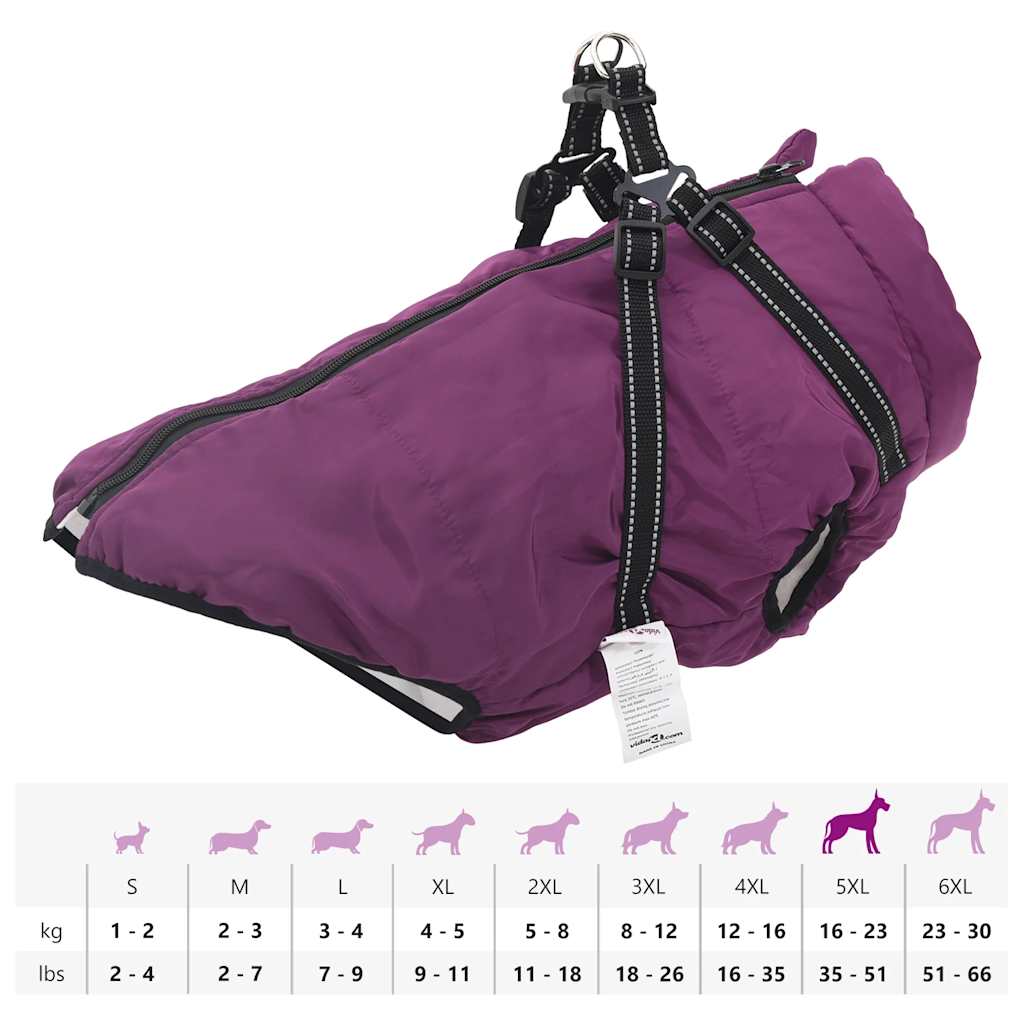 Hundemantel mit Geschirr Wasserdicht Reflektierend Lila 5XL