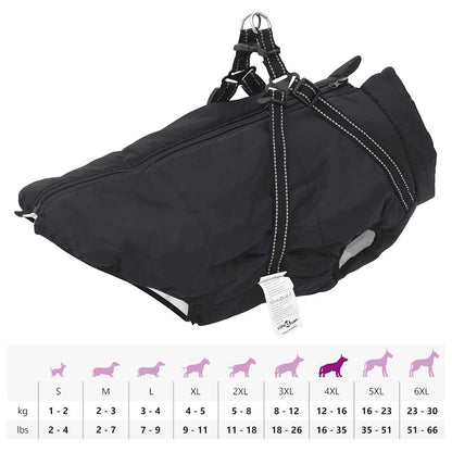 Hundemantel mit Geschirr Wasserdicht Reflektierend Schwarz 4XL