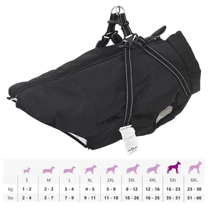 Hundemantel mit Geschirr Wasserdicht Reflektierend Schwarz 5XL