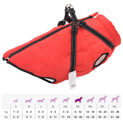 Hundemantel mit Geschirr Wasserdicht Reflektierend Rot 3XL