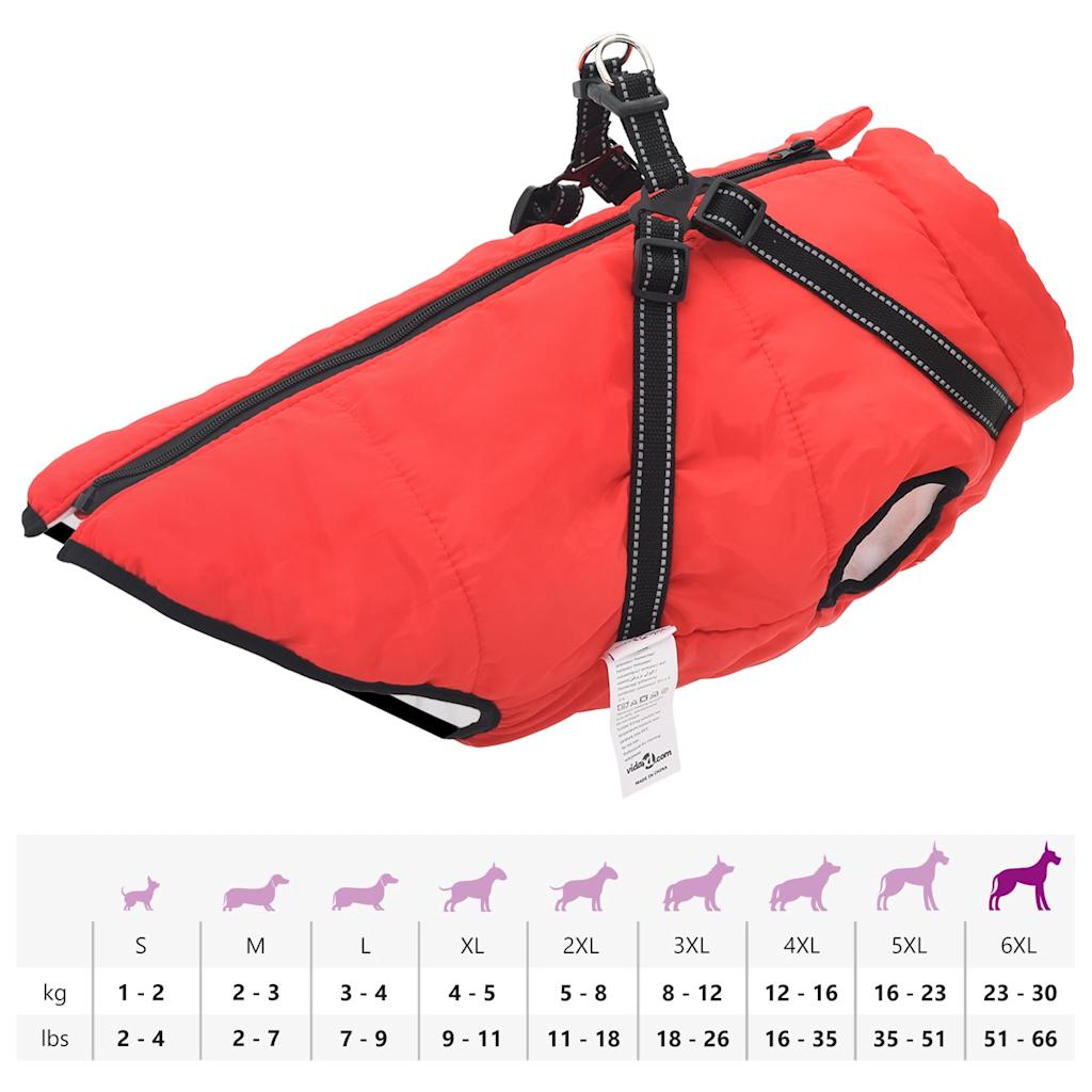 Hundemantel mit Geschirr Wasserdicht Reflektierend Rot 6XL