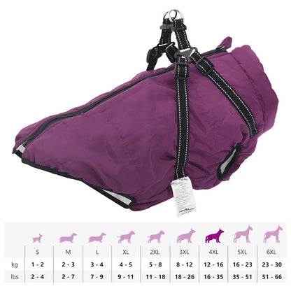 Hundemantel mit Geschirr Wasserdicht Reflektierend Lila 3XL