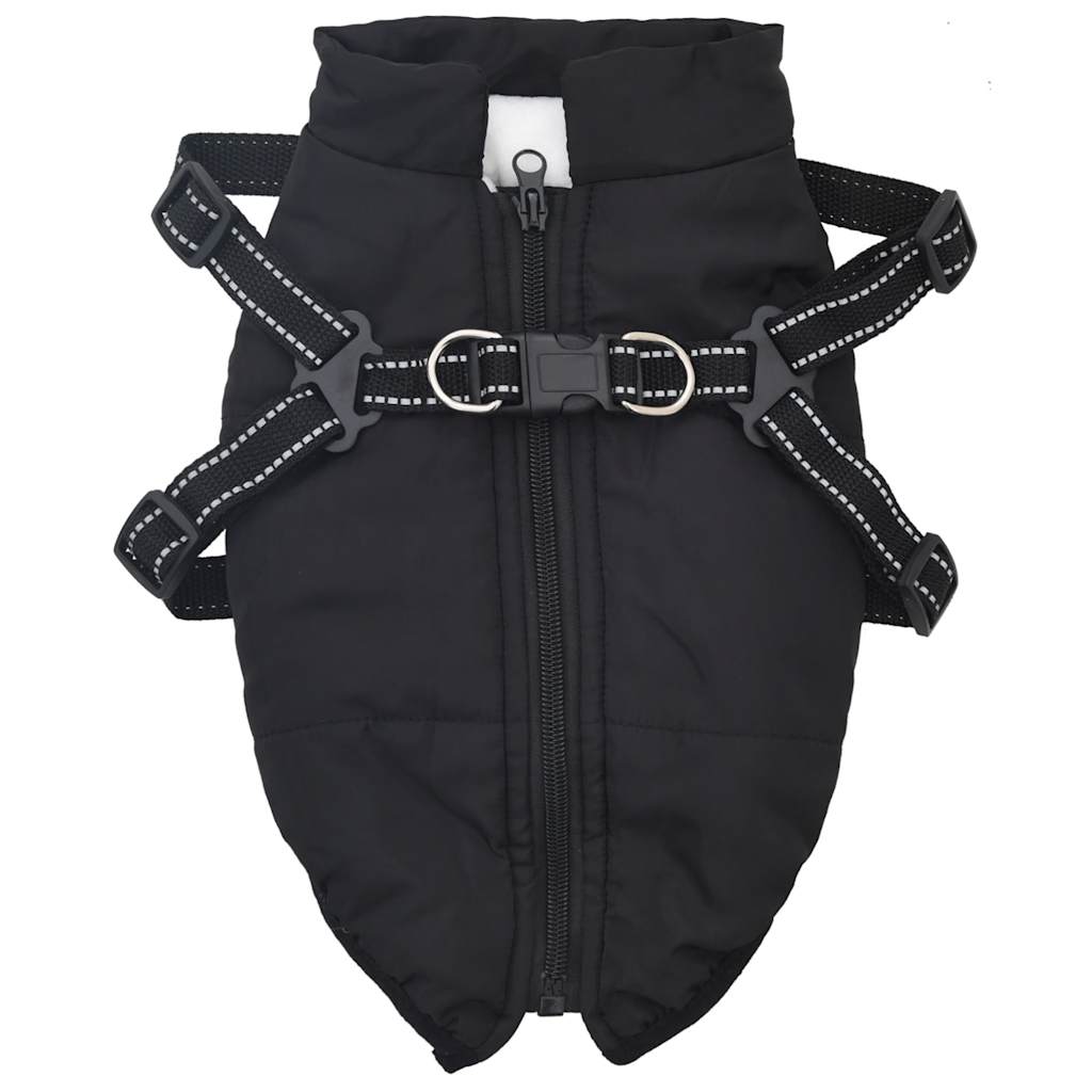 Hundemantel mit Geschirr Wasserdicht Reflektierend Schwarz 2XL