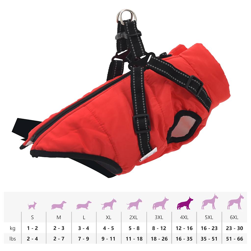 Hundemantel mit Geschirr Wasserdicht Reflektierend Rot 2XL