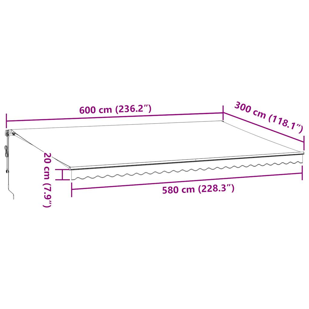 Markise Automatisch Einziehbar Anthrazit und Weiß 600x300 cm