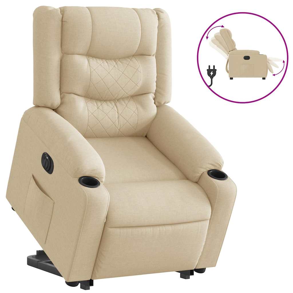 Relaxsessel mit Aufstehhilfe Elektrisch Creme Stoff