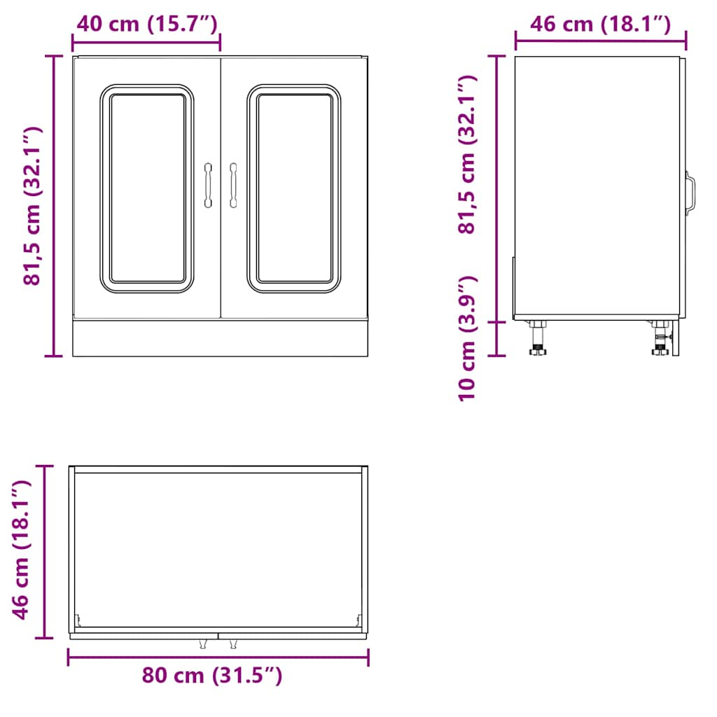 Spülenunterschrank Kalmar Betongrau 80x46x81,5 cm Holzwerkstoff