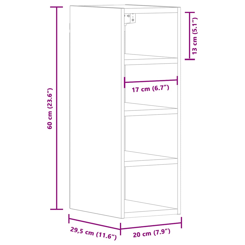 Hängeschrank Schwarz 20x29,5x60 cm Holzwerkstoff