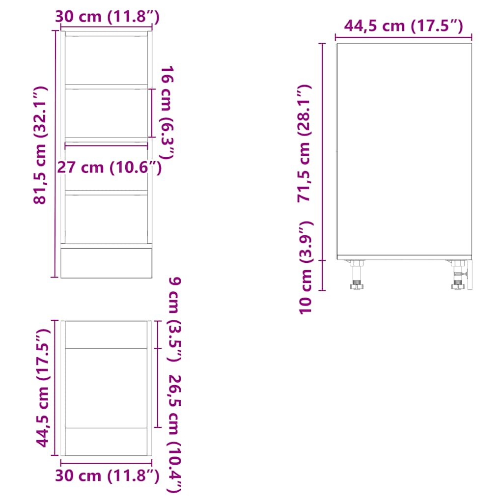 Unterschrank Schwarz 30x44,5x81,5 cm Holzwerkstoff