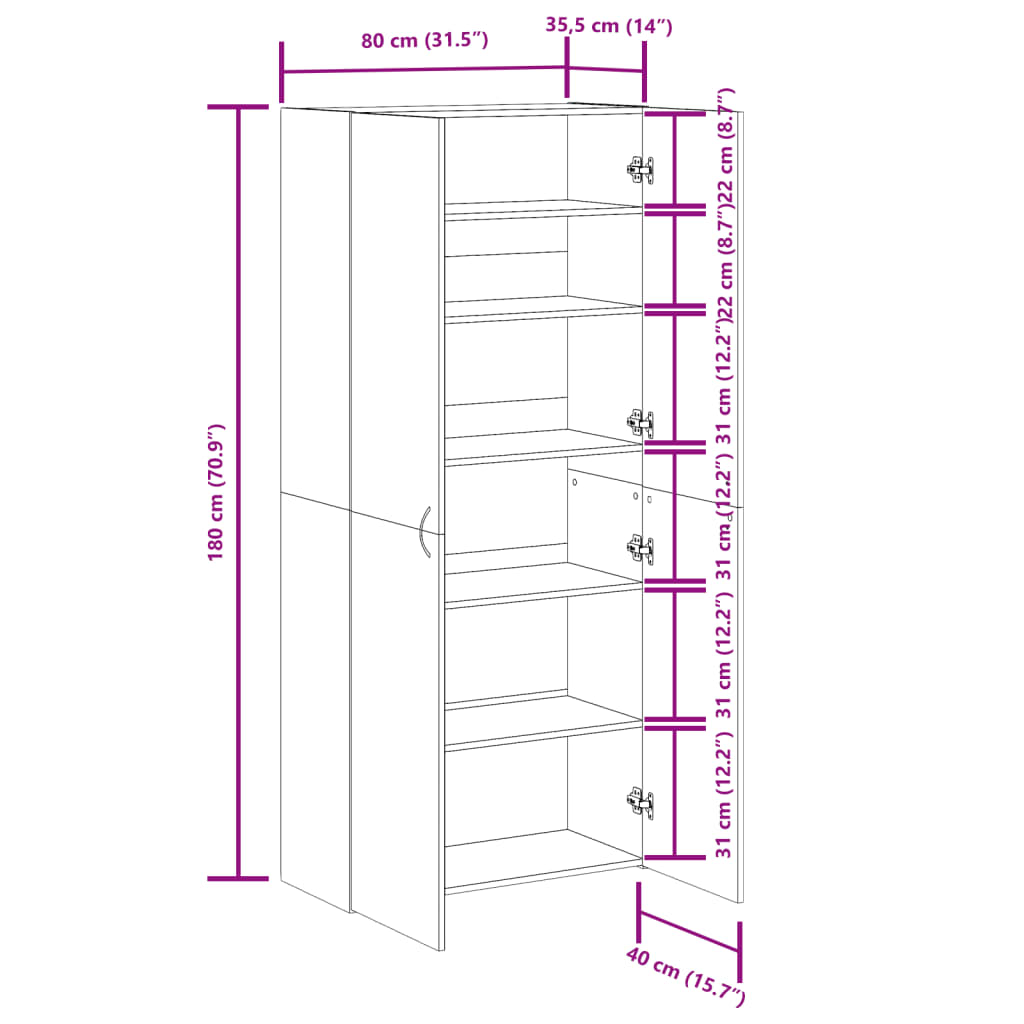 Schuhschrank Altholz-Optik 80x35,5x180 cm Holzwerkstoff