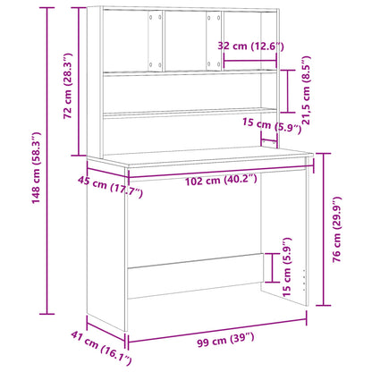 Schreibtisch mit Regal Altholz-Optik 102x45x148cm Holzwerkstoff