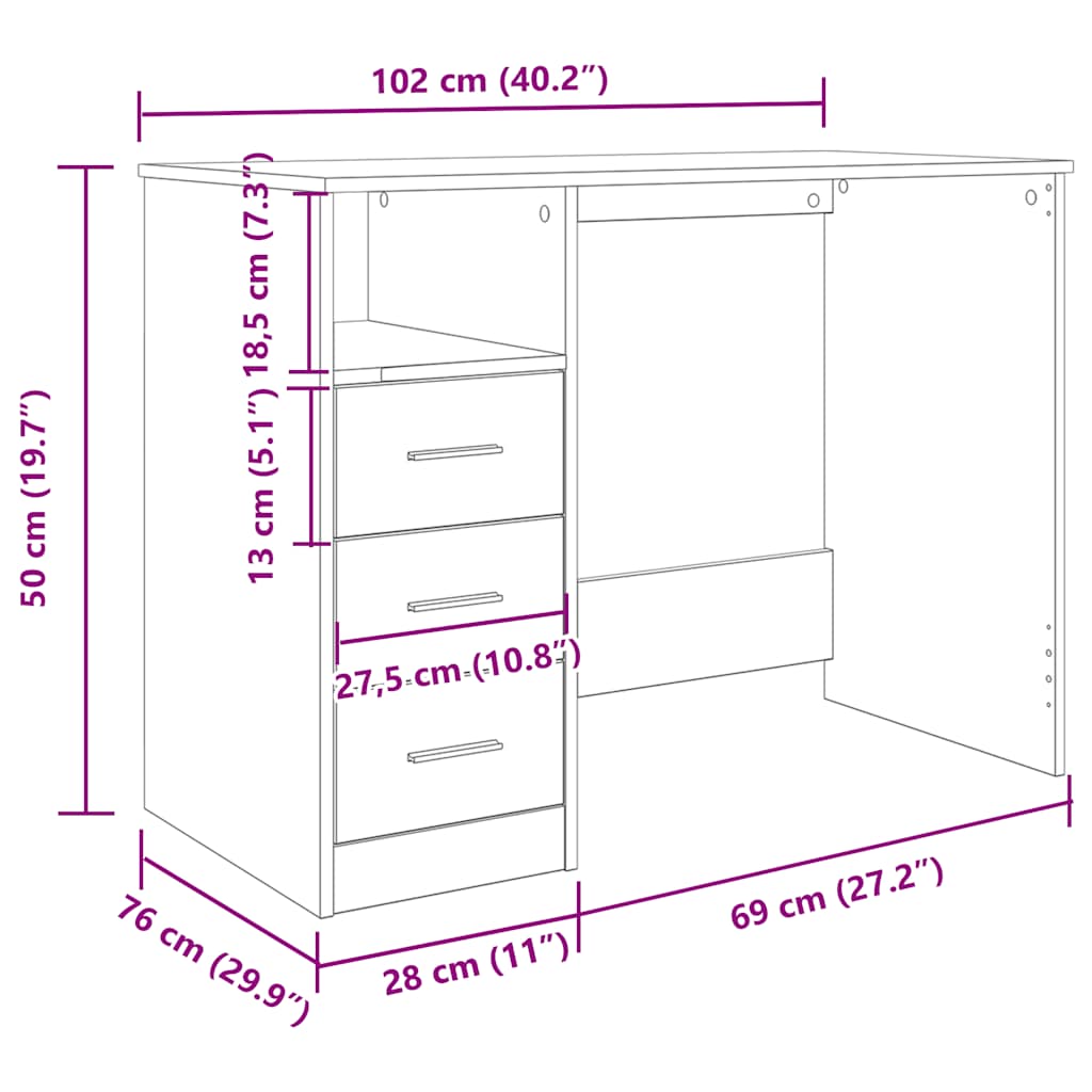 Schreibtisch Artisan-Eiche 102x76x50 cm Holzwerkstoff