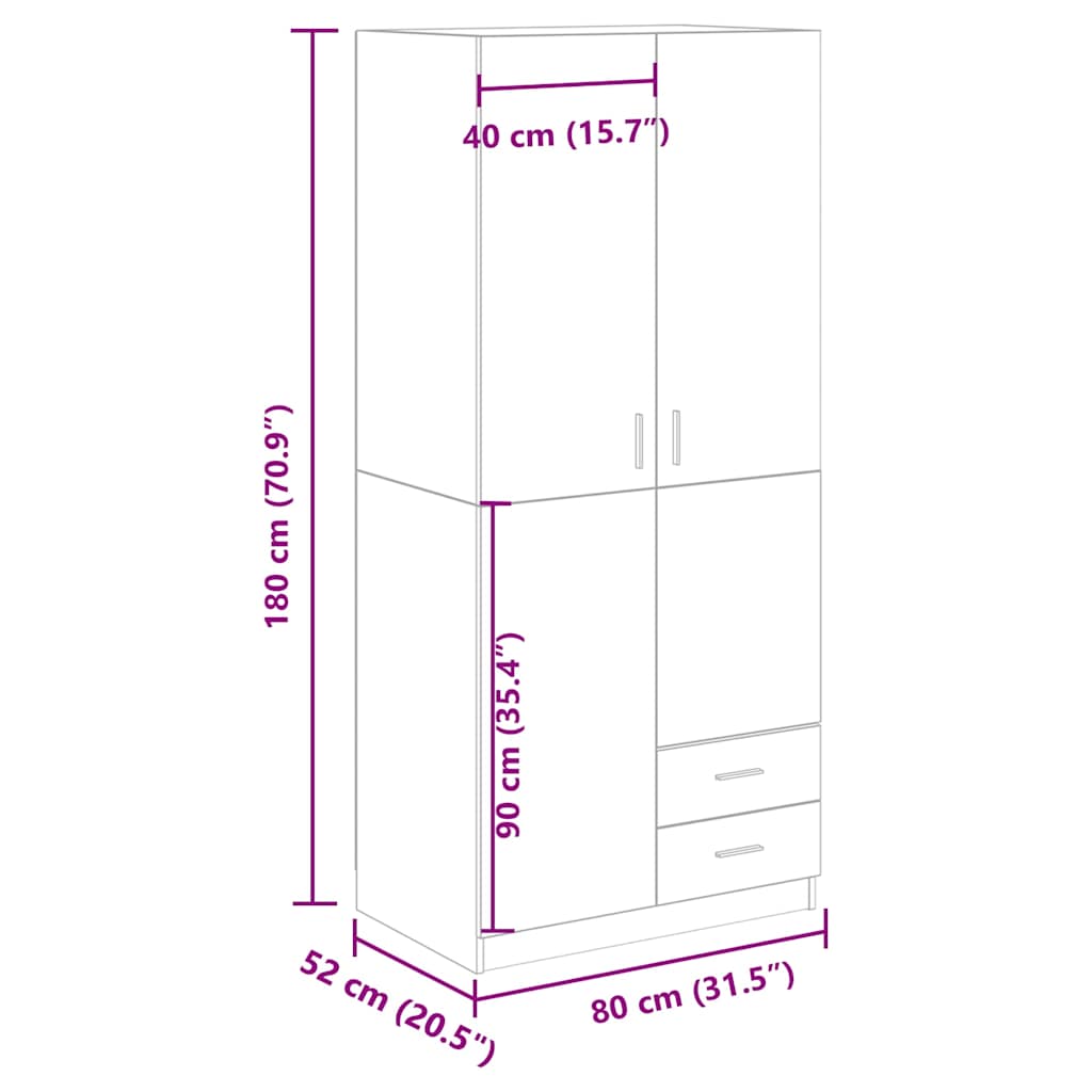 Kleiderschrank Artisan-Eiche 80x52x180 cm Holzwerkstoff