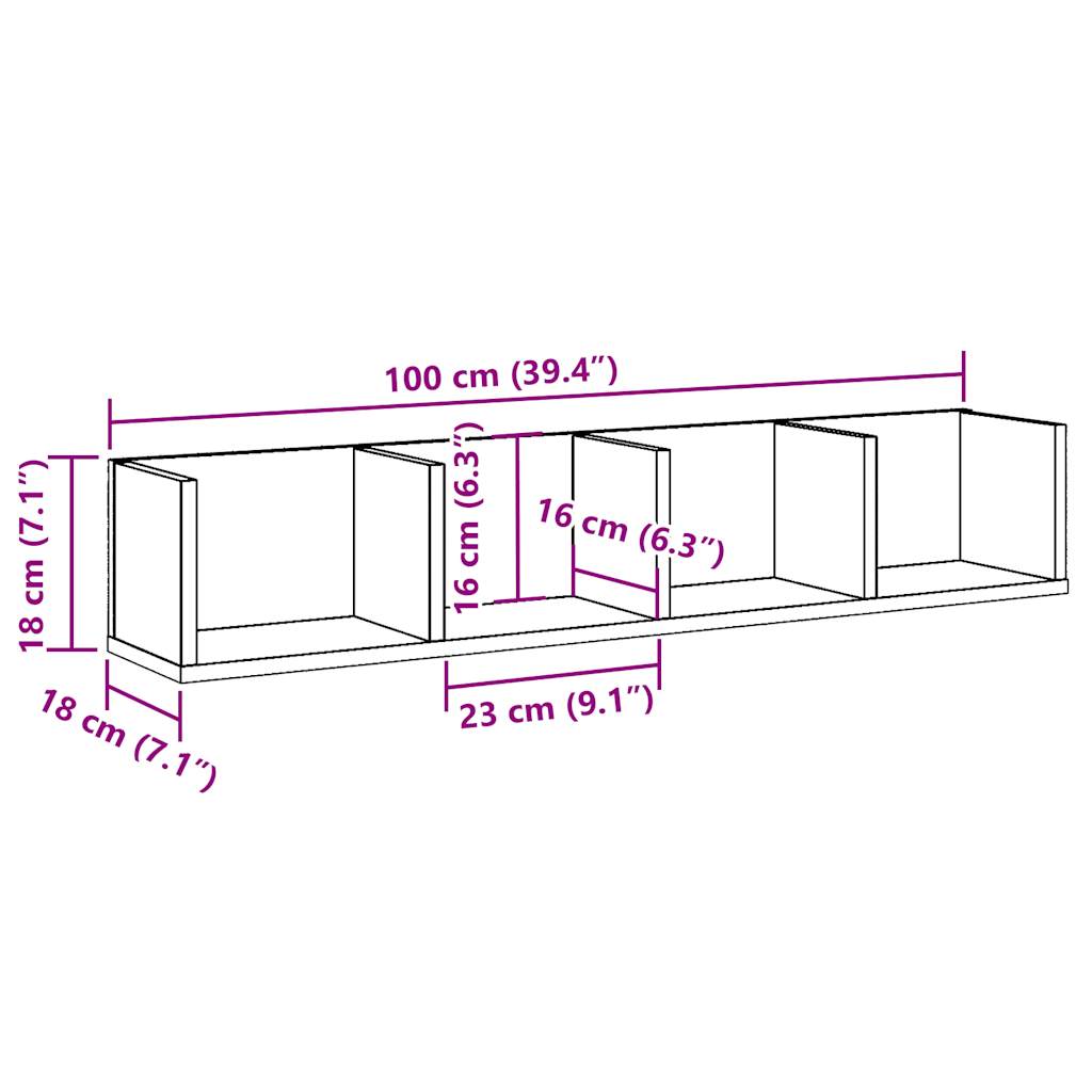 CD-Wandregal Altholz-Optik 100x18x18 cm Holzwerkstoff