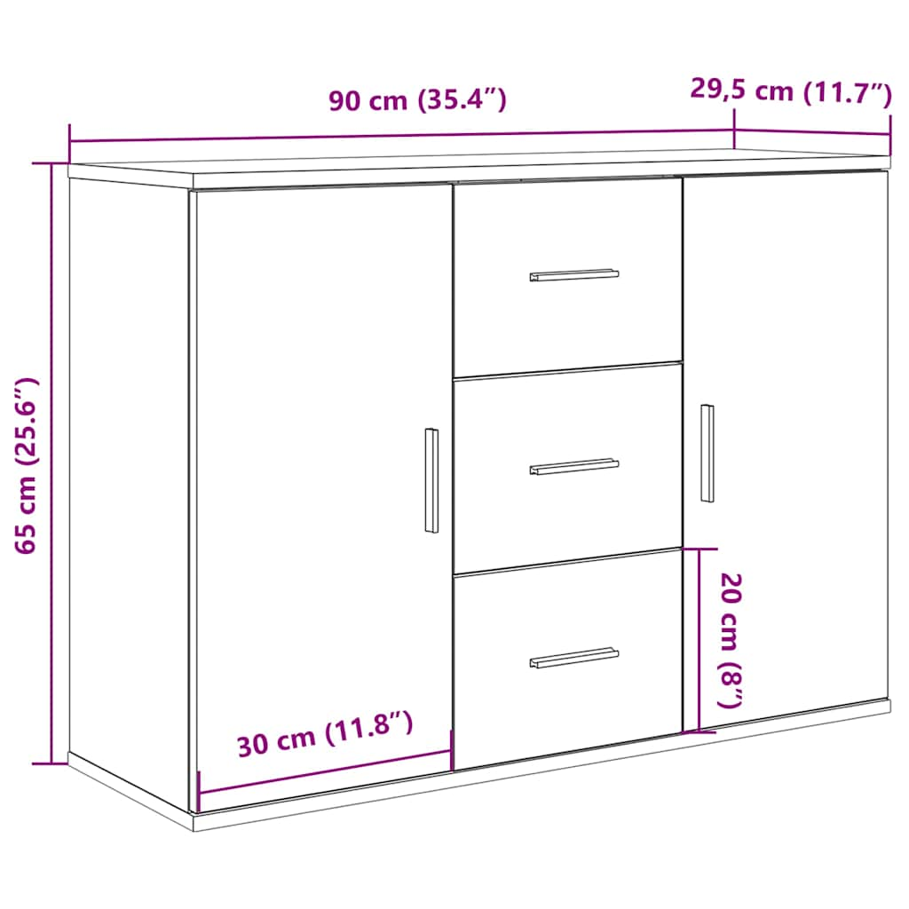 Sideboard Artisan-Eiche 90x29,5x65 cm Holzwerkstoff