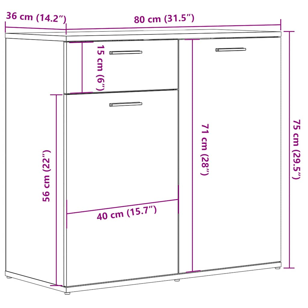 Sideboard Artisan-Eiche 80x36x75 cm Holzwerkstoff