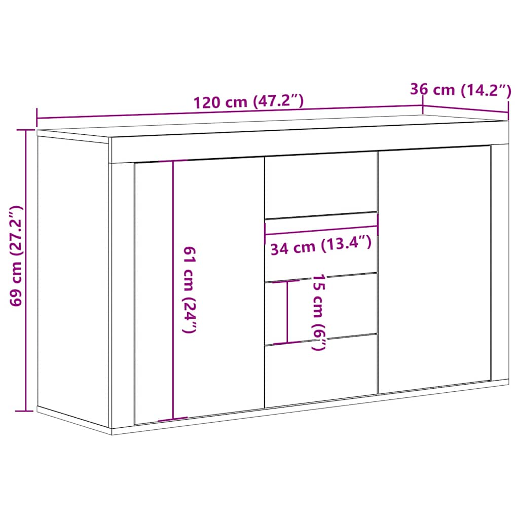 Sideboard Artisan-Eiche 120x36x69 cm Holzwerkstoff