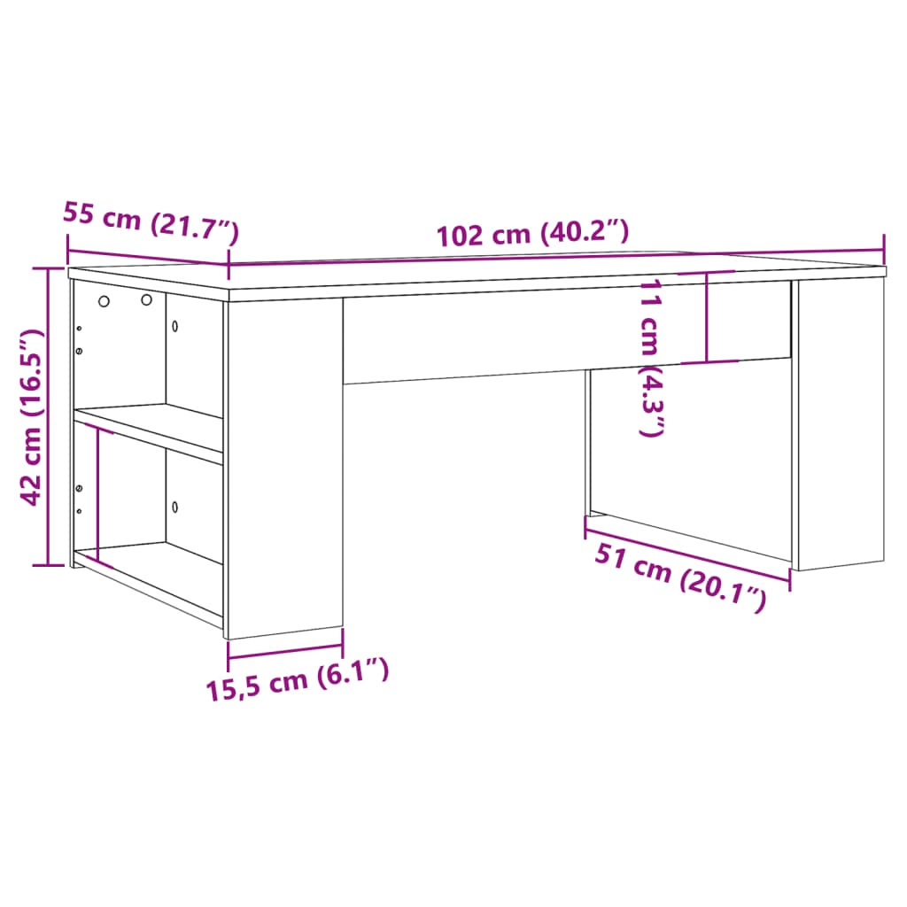 Couchtisch Artisan-Eiche 102x55x42 cm Holzwerkstoff