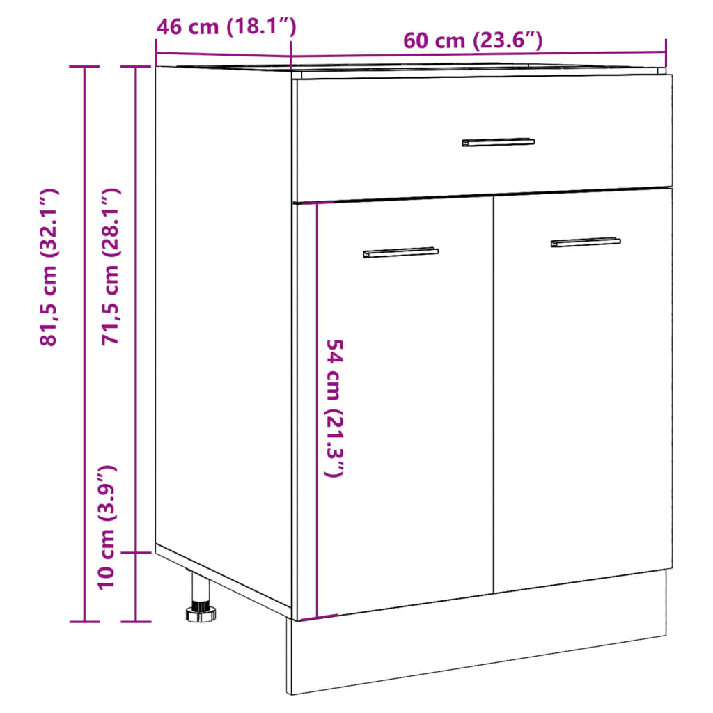 Schubunterschrank Betongrau 60x46x81,5 cm Holzwerkstoff