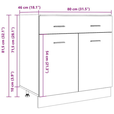 Schubunterschrank Altholz-Optik 80x46x81,5 cm Holzwerkstoff