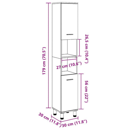 Badezimmerschrank Betongrau 30x30x179 cm Holzwerkstoff