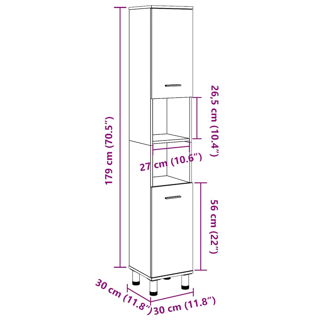 Badschrank Altholz-Optik 30x30x179 cm Holzwerkstoff