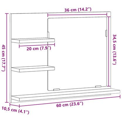 Badspiegel mit Ablagen Altholz-Optik 60x10,5x45 cm