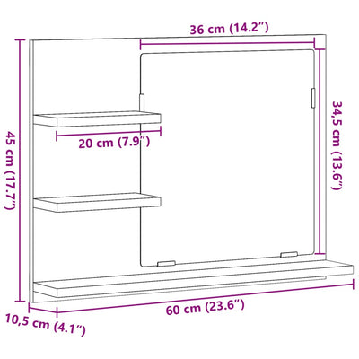 Badspiegel mit Ablagen Altholz-Optik 60x10,5x45 cm